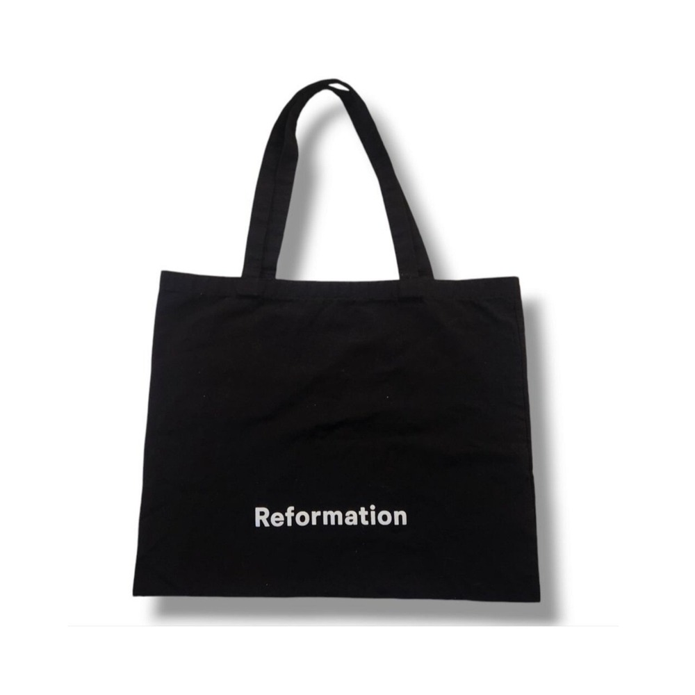 Reformation Black Canvas Tote Bag Logo Graphic Eco Friendly Reusable Shopper